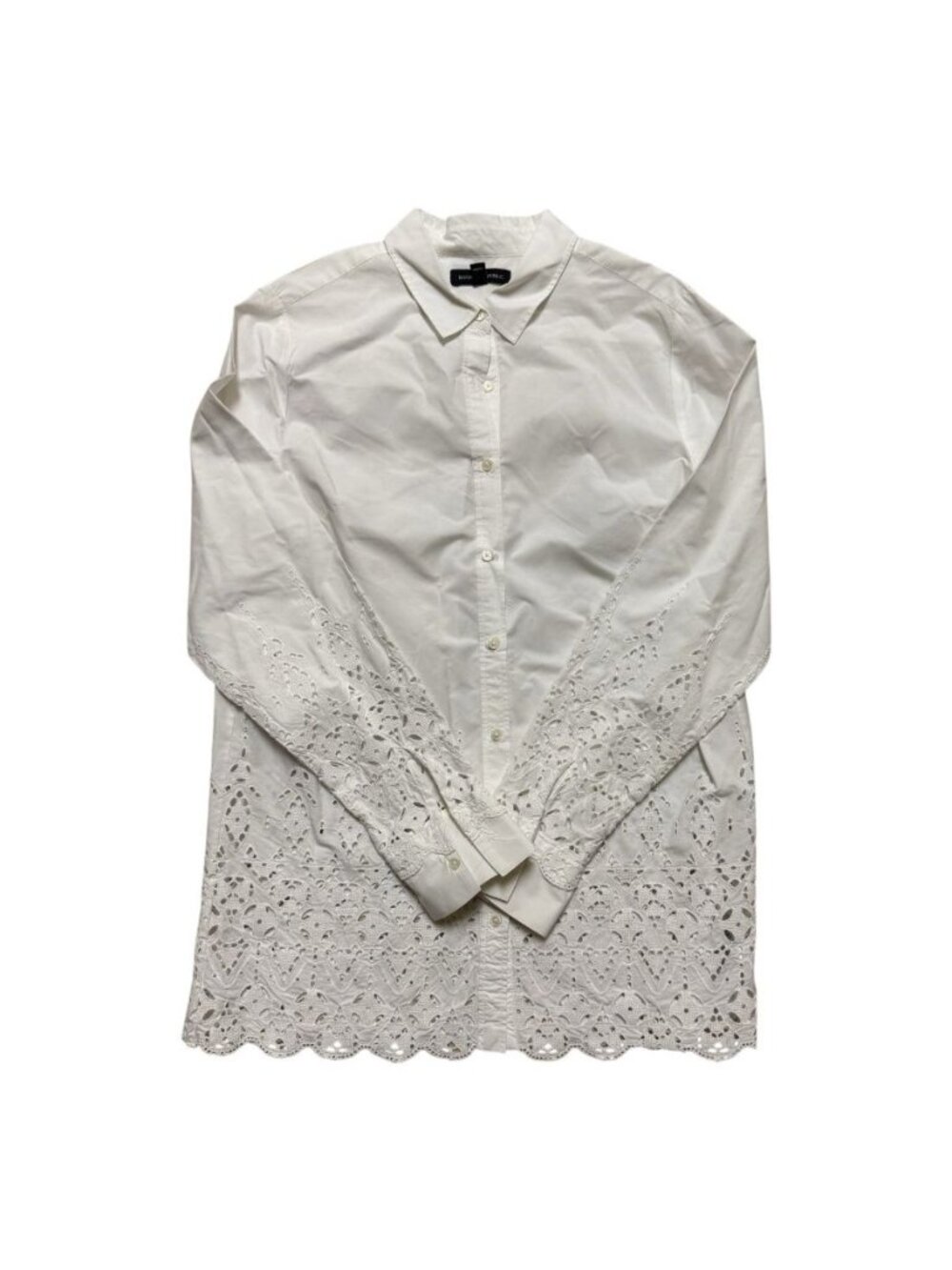 Banana Republic White Embroidered Eyelet Cotton Button Up Shirt Size M Boho